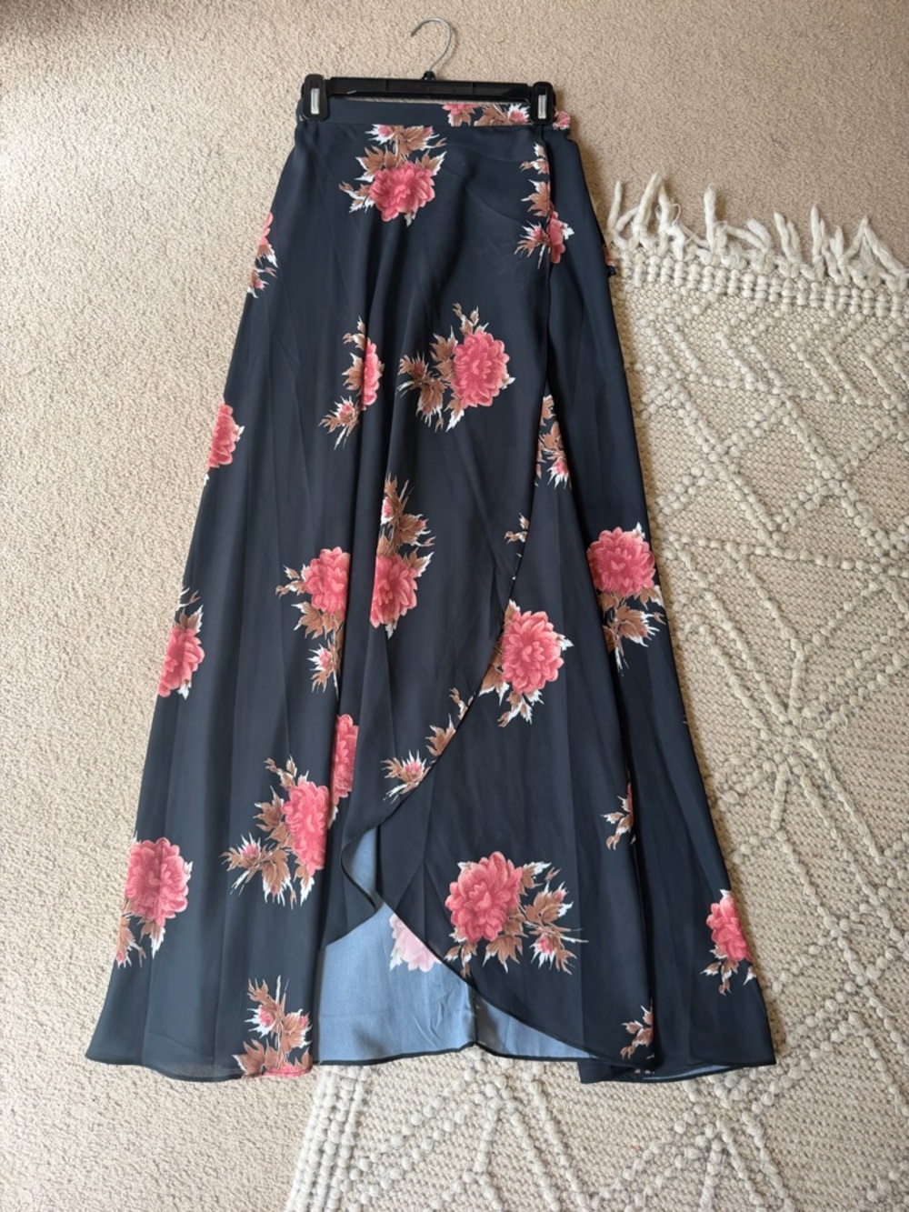 Showpo Floral Wrap Maxi Skirt Navy Pink Size 8